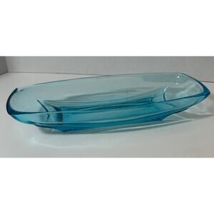 Mid-Century Aqua Blue Glass Dish Tray – 9″ L x 4.5″ W Retro Mod Accent